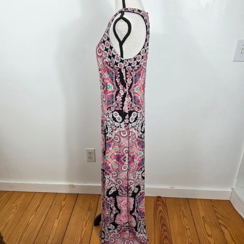 London Times Sheath Dress Womens 10 Pink Black Paisley Floral Boho Hippie Halter - Picture 3 of 7